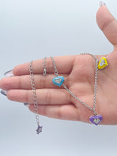 Load image into Gallery viewer, Silver Filled Necklace with Colorful Enamel Heart Charms
