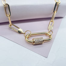 Load image into Gallery viewer, 18k Gold Filled Paperclip Choker with Zirconia Carabiner Front Lock
