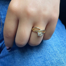 Load image into Gallery viewer, 18k Gold Filled Ring With Accented Gold And Cubic Zirconia Stone Flower
