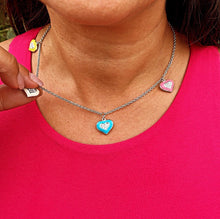 Load image into Gallery viewer, Silver Filled Necklace with Colorful Enamel Heart Charms
