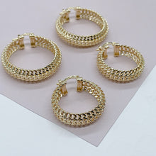Load image into Gallery viewer, 18K GoldFilled Three Row Cuban Link 1.5” Diameter Hoop Earrings Size 40mm
