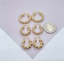 Load image into Gallery viewer, 18k Gold Filled Twisted Croissant Hoop Earrings
