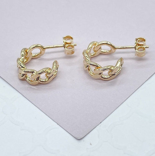 Dainty 18k Gold Filled Push Back Lose Link Baby C Hoop Earrings
