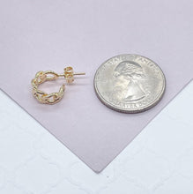 Load image into Gallery viewer, Dainty 18k Gold Filled Push Back Lose Link Baby C Hoop Earrings
