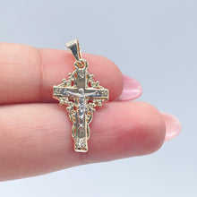 Load image into Gallery viewer, 18k Gold Filled Crucifix Cross Featuring Silver Jesus Engraved Pendant
