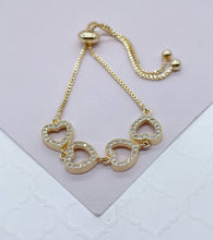 Load image into Gallery viewer, 18k Gold Filled Adjustable Micro Pave Cubic Zirconia Heart Bracelet Wholesale Jewelry Supplier
