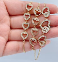 Load image into Gallery viewer, 18k Gold Filled Adjustable Micro Pave Cubic Zirconia Heart Bracelet Wholesale Jewelry Supplier
