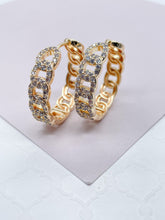 Load image into Gallery viewer, 18k Gold Filled Pave Link Hoop Earrings Wholesale Jewelry Making Supplies
