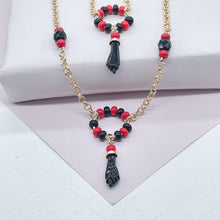Load image into Gallery viewer, 18k Gold Filled Azabache Hand Set With Red and Black Beads
