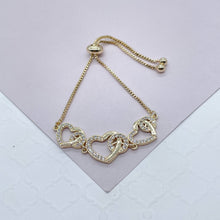 Load image into Gallery viewer, 18k Gold Filled Adjustable Micro Pave Cubic Zirconia Heart Bracelet Wholesale Jewelry Supplier
