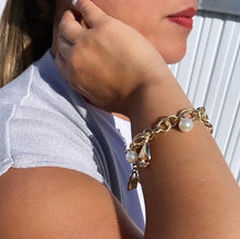 Load image into Gallery viewer, 18k Hold Filled Sea Life Charm Bracelet, With Pearl Charms and Sailing Boats
