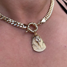 Load image into Gallery viewer, 18k Gold Filled Thick Choker Cuban Link with Pharaoh Charm attached to Large Toggle
