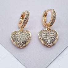 Load image into Gallery viewer, 18k Gold Filled Pave heart Earrings

