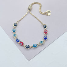 Load image into Gallery viewer, 18k Gold Filled Colorful Evil Eye Adjustable Bracelet
