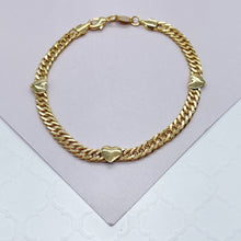 Load image into Gallery viewer, 18k Gold Filled Cuban Chain Link Bracelets With Hearts Engraved To It
