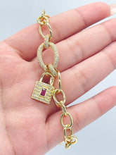 Load image into Gallery viewer, 18k Gold Filled Lock Charm Bracelet: Chunky Cubic Zirconia Chain
