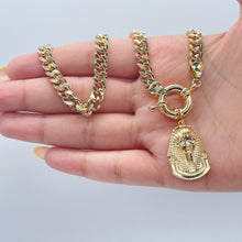 Load image into Gallery viewer, 18k Gold Filled Thick Choker Cuban Link with Pharaoh Charm attached to Large Toggle
