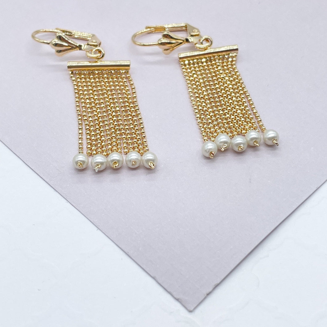 18k Gold Filled Dangling Earrings With Dangling Pearls