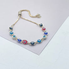 Load image into Gallery viewer, 18k Gold Filled Colorful Evil Eye Adjustable Bracelet

