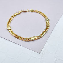 Load image into Gallery viewer, 18k Gold Filled Cuban Chain Link Bracelets With Hearts Engraved To It
