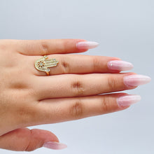 Load image into Gallery viewer, 18k Gold Filled Hamza Ring with a Daisy Flower and Micro Pave Zirconia Stones Wholesale Jewelry Supplies
