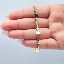 Load image into Gallery viewer, 18k Gold Filled Mariner Link Bracelet With Stamped HeartsWholesale Jewelry Supplies

