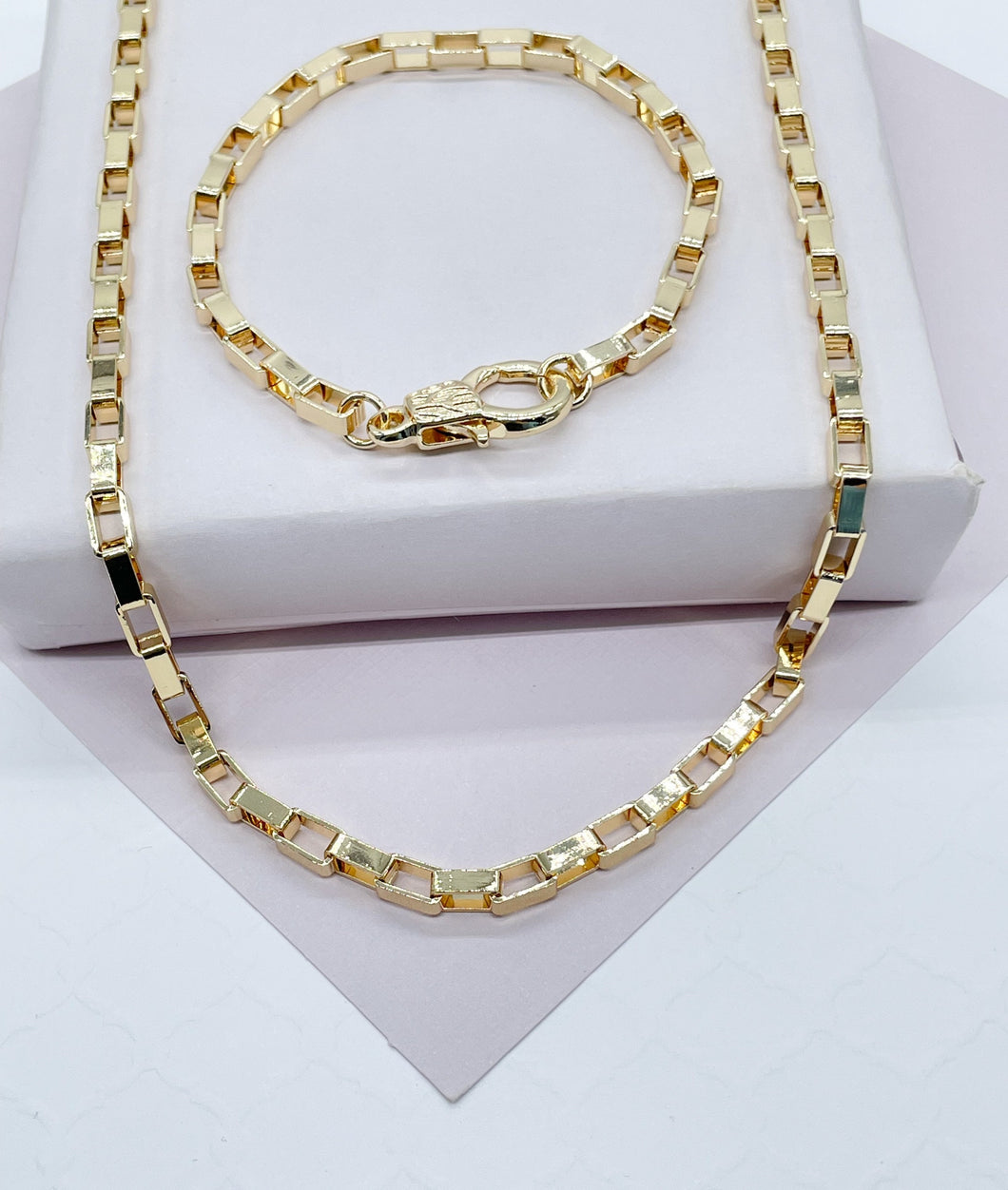 18k Gold Filled Short Link Paper Clip Set With Hand-cuff Lobster Clasp