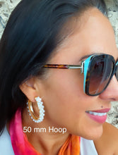 Load image into Gallery viewer, 18k Gold filled Hoop Earrings Featuring A Wire Wrap of Pearls Around The Hoop
