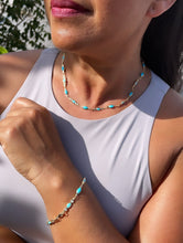 Load image into Gallery viewer, 18k Gold Filled Jewelry Set With Cubic Zirconia and Simulated Turquoise Blue
