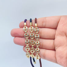 Load image into Gallery viewer, 18k Gold Filled Twisted Fabric Bracelet With Mariner Chain in The Center in Winter Colors
