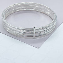 Load image into Gallery viewer, 18k Silver Filled Silver Bangle Bracelet With Smooth and Textured Thin Layers
