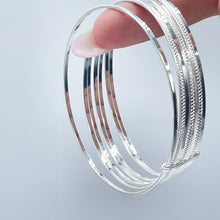 Load image into Gallery viewer, 18k Silver Filled Silver Bangle Bracelet With Smooth and Textured Thin Layers
