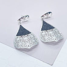 Load image into Gallery viewer, Silver Filled Tear Drop Dangling Earrings with Sparkling Black Detail
