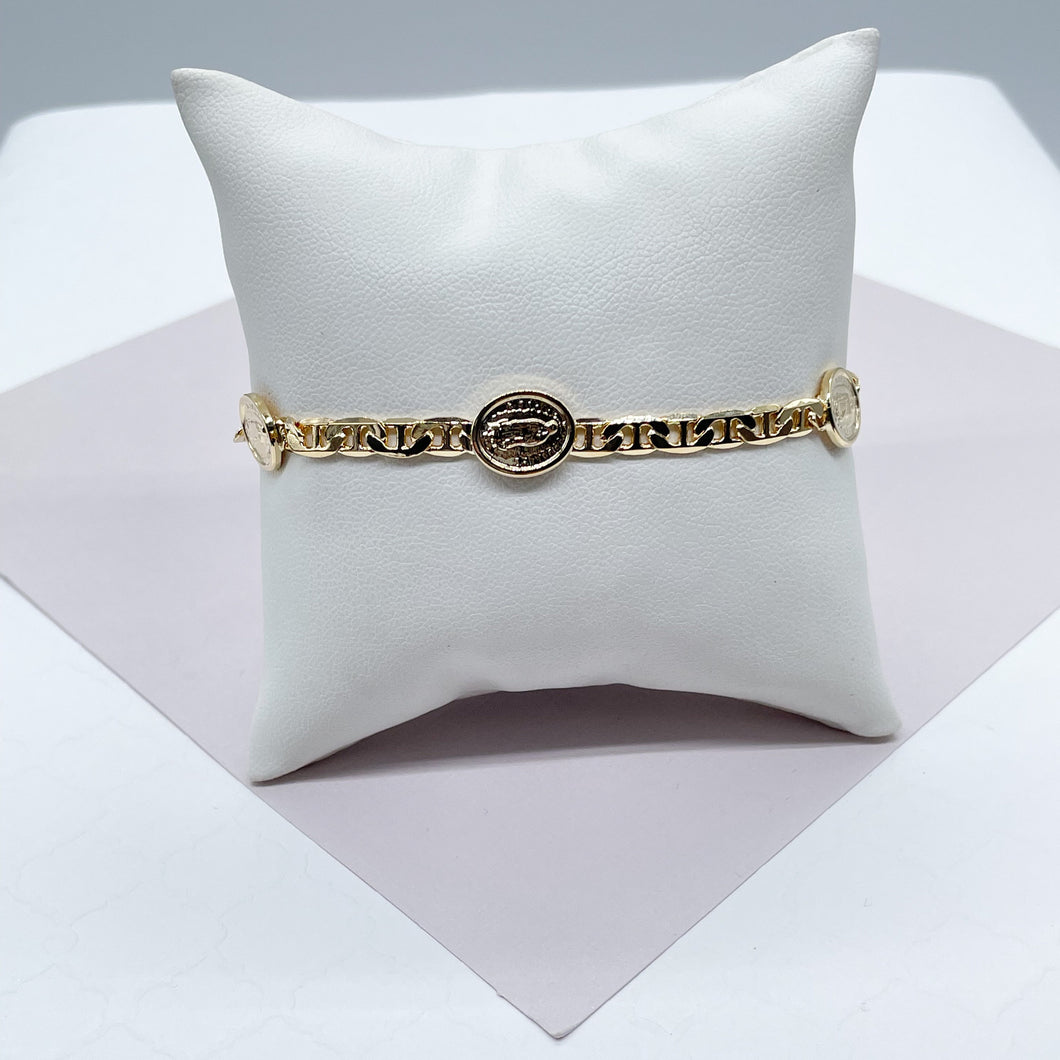 18k Gold Filled Mariner Link Bracelet With Guadalupe Charm Stamped To It Wholesale Jewelry Supplies