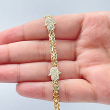 Load image into Gallery viewer, 18k Gold Filled Bismarck Chain Bracelet Stamped With Hamsa Hand
