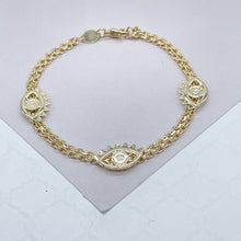 Load image into Gallery viewer, 18k Gold Filled Bracelet with three plain Evil Eye Charms
