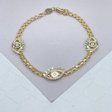 Load image into Gallery viewer, 18k Gold Filled Bracelet with three plain Evil Eye Charms
