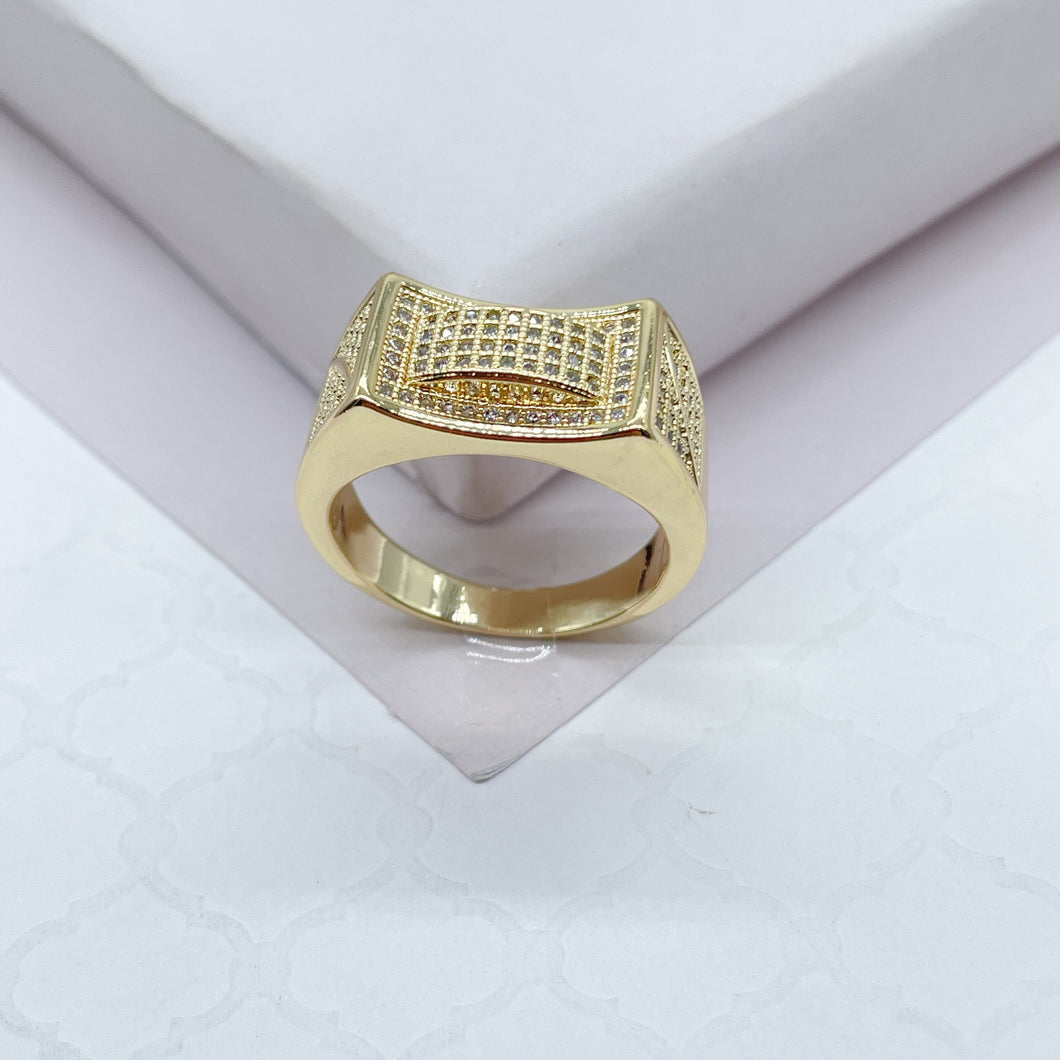 18k Gold Filled 3D Geometric Ring With Pave Zircon Stones