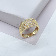 Load image into Gallery viewer, 18k Gold Filled Hexagon Patterned Ring With Pave Stones
