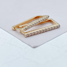 Load image into Gallery viewer, 18k Gold Filled This Rectangle Shaped Earring Single Layered Pave Line

