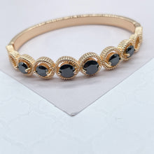 Load image into Gallery viewer, 18k Gold Filled Cuff Bracelet Crowned With Black Stones
