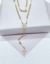 Load image into Gallery viewer, 18k Gold Filled Rosary Necklace: Beaded Virgin Mary Medal, Tiny Cross
