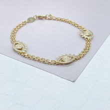 Load image into Gallery viewer, 18k Gold Filled Bracelet with three plain Evil Eye Charms
