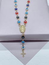 Load image into Gallery viewer, 18k Gold Filled Evil Eye Rosary Necklace: Our Lady of Guadalupe
