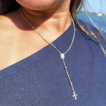 Load image into Gallery viewer, 18k Gold Filled Rosary Necklace: Beaded Virgin Mary Medal, Tiny Cross
