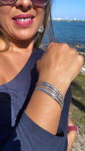 Load image into Gallery viewer, 18k Silver Filled Silver Bangle Bracelet With Smooth and Textured Thin Layers
