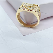 Load image into Gallery viewer, 18k Gold Filled Mens Ring Patterned With Arrow Symbol With Pave Stones
