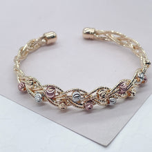 Load image into Gallery viewer, 18k Gold Filled Tri-Color Open Ended Braided Bangles With Beads
