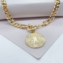 Load image into Gallery viewer, 18k Gold Filled 6mm Cuban Link Choker Featuring Large Chunky Spring Ring And St Benedict Charm Supplies Design
