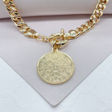 Load image into Gallery viewer, 18k Gold Filled 6mm Cuban Link Choker Featuring Large Chunky Spring Ring And St Benedict Charm Supplies Design
